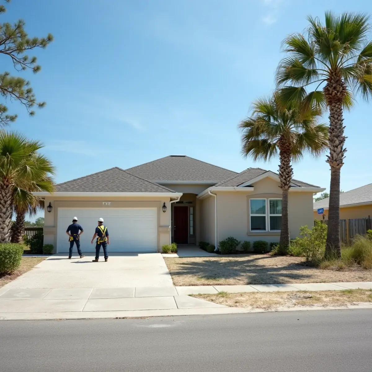 Stucco home with an architectural shingle roof in Holley by the Sea, Navarre, FL near Santa Rosa Sound